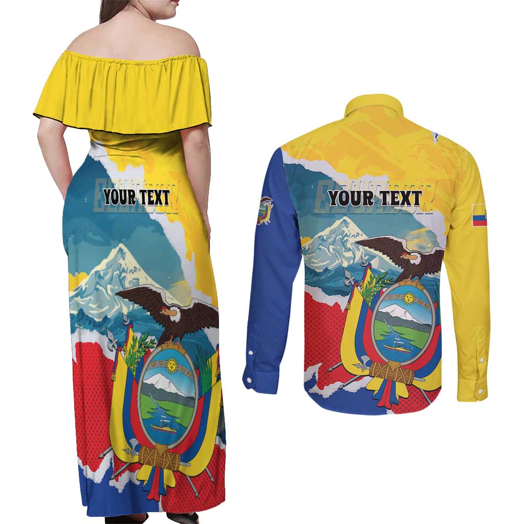 Personalized Ecuador Chimborazo Mountain Couples Matching Off Shoulder Maxi Dress and Long Sleeve Button Shirt La Sultana de Los Andes