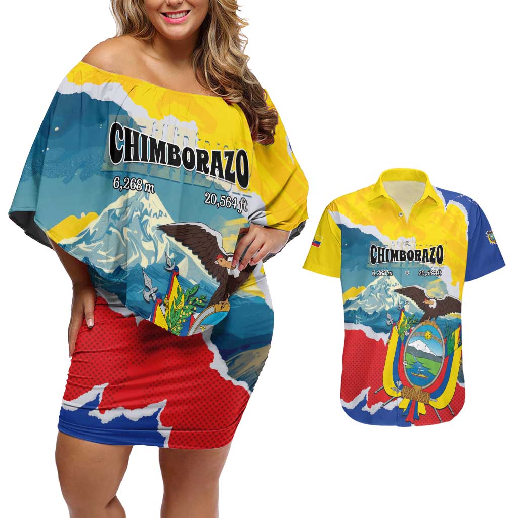 Personalized Ecuador Chimborazo Mountain Couples Matching Off Shoulder Short Dress and Hawaiian Shirt La Sultana de Los Andes