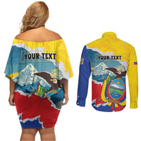 Personalized Ecuador Chimborazo Mountain Couples Matching Off Shoulder Short Dress and Long Sleeve Button Shirt La Sultana de Los Andes