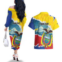 Personalized Ecuador Chimborazo Mountain Couples Matching Off The Shoulder Long Sleeve Dress and Hawaiian Shirt La Sultana de Los Andes