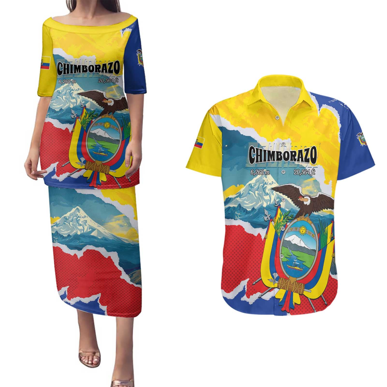Personalized Ecuador Chimborazo Mountain Couples Matching Puletasi and Hawaiian Shirt La Sultana de Los Andes