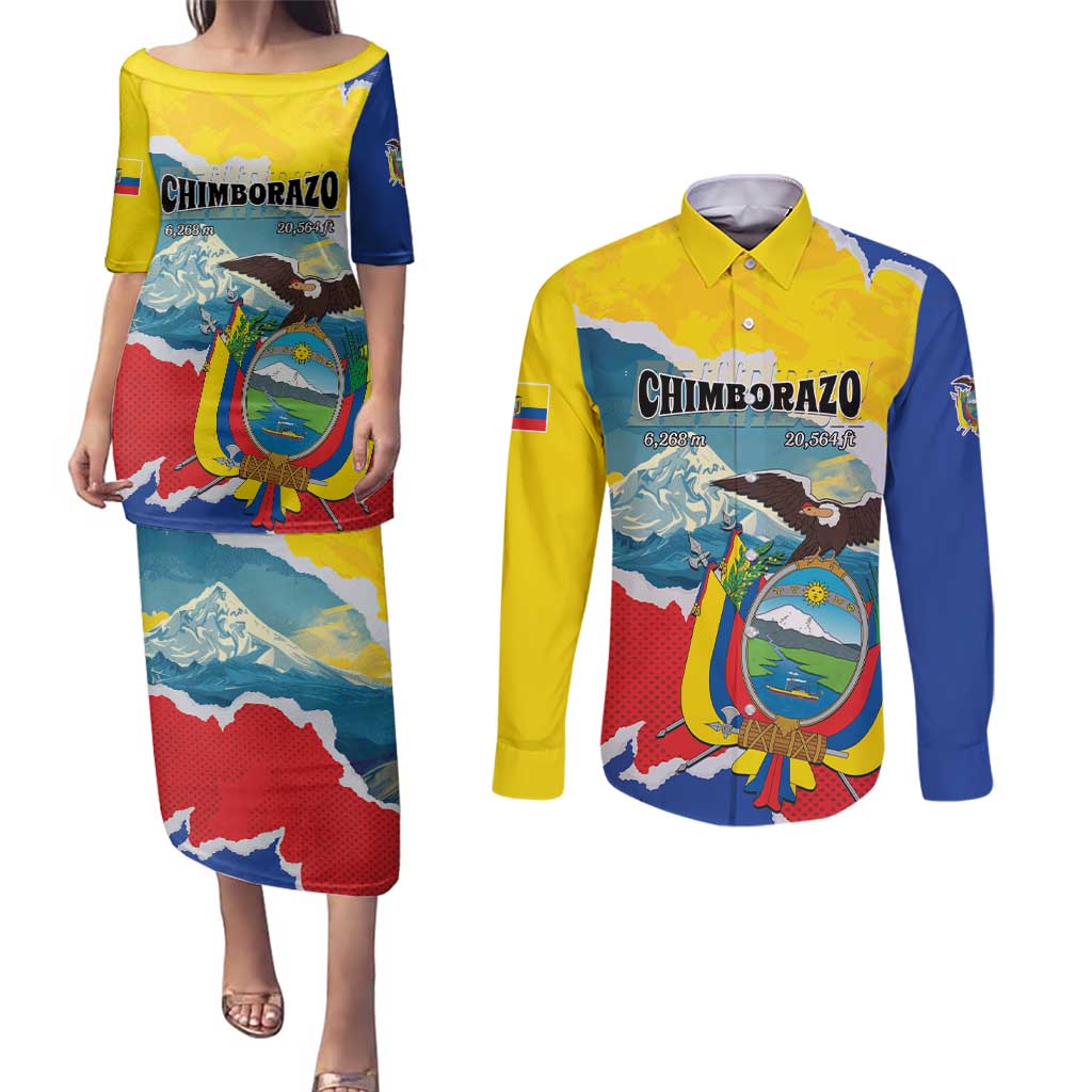 Personalized Ecuador Chimborazo Mountain Couples Matching Puletasi and Long Sleeve Button Shirt La Sultana de Los Andes