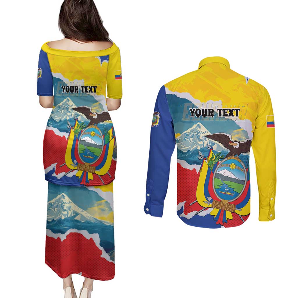 Personalized Ecuador Chimborazo Mountain Couples Matching Puletasi and Long Sleeve Button Shirt La Sultana de Los Andes