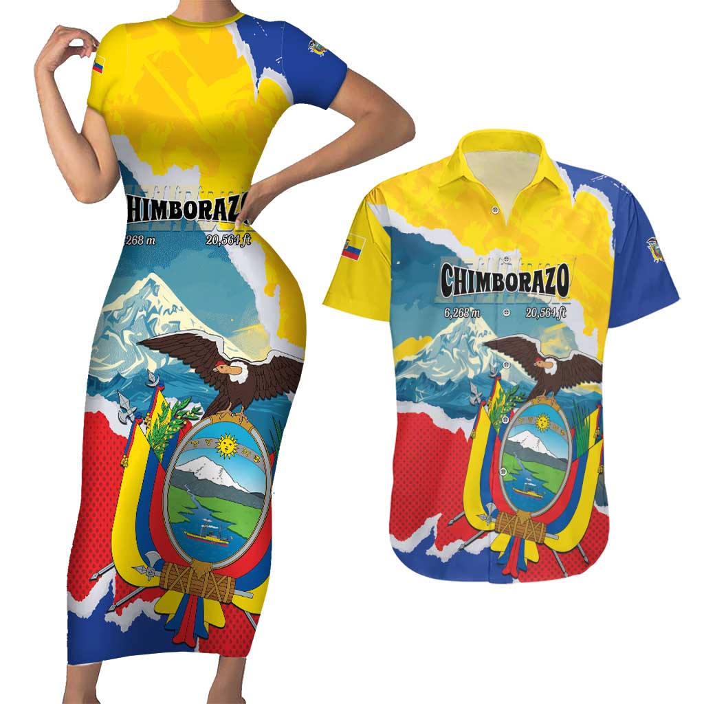 Personalized Ecuador Chimborazo Mountain Couples Matching Short Sleeve Bodycon Dress and Hawaiian Shirt La Sultana de Los Andes