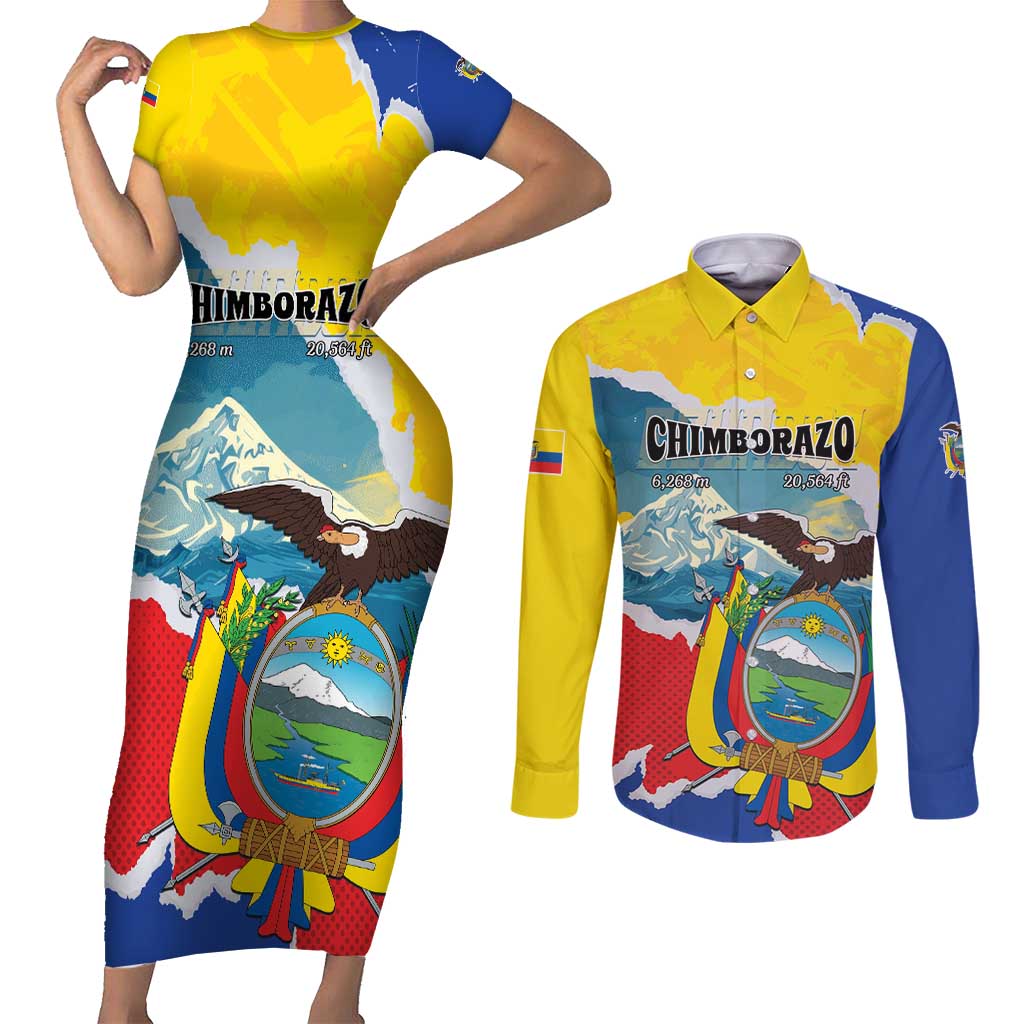 Personalized Ecuador Chimborazo Mountain Couples Matching Short Sleeve Bodycon Dress and Long Sleeve Button Shirt La Sultana de Los Andes
