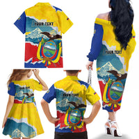 Personalized Ecuador Chimborazo Mountain Family Matching Off The Shoulder Long Sleeve Dress and Hawaiian Shirt La Sultana de Los Andes