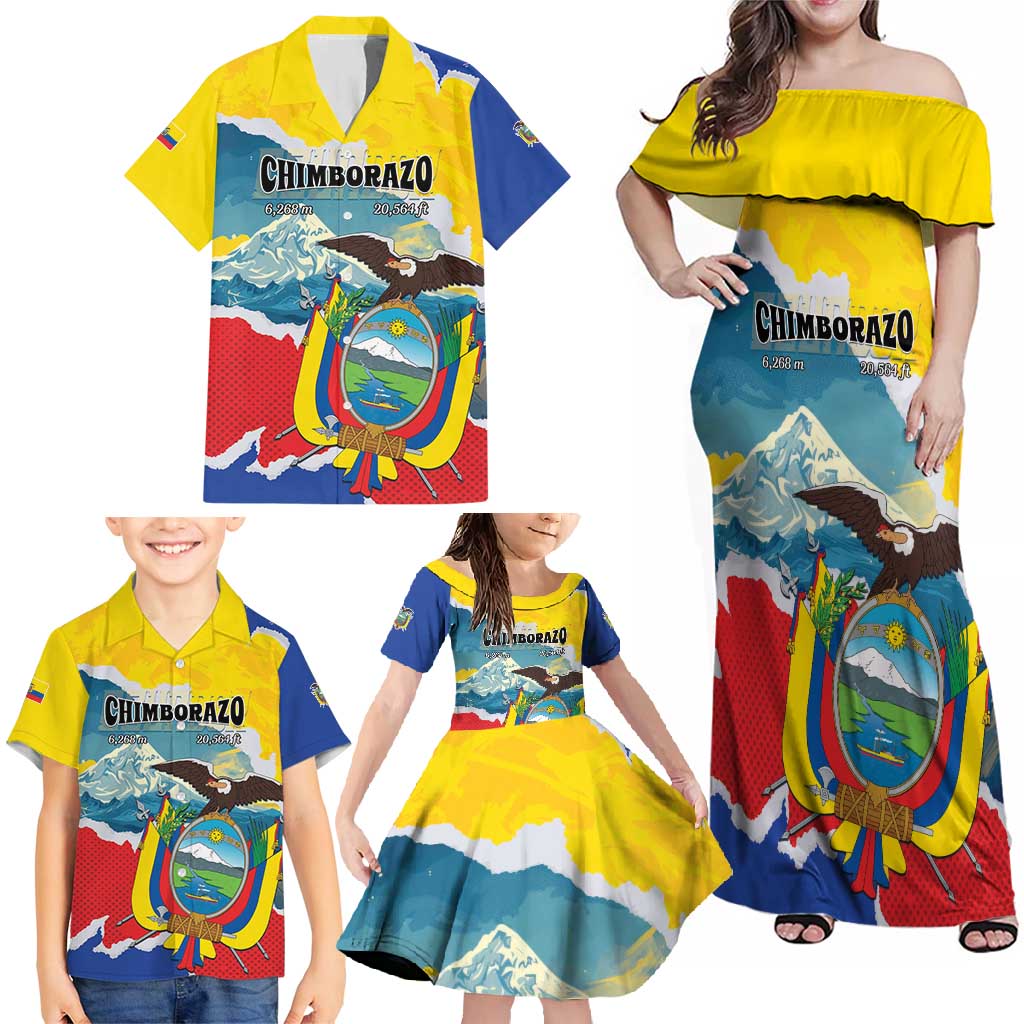 Personalized Ecuador Chimborazo Mountain Family Matching Off Shoulder Maxi Dress and Hawaiian Shirt La Sultana de Los Andes
