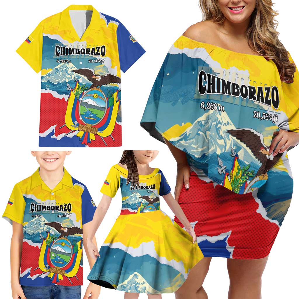 Personalized Ecuador Chimborazo Mountain Family Matching Off Shoulder Short Dress and Hawaiian Shirt La Sultana de Los Andes