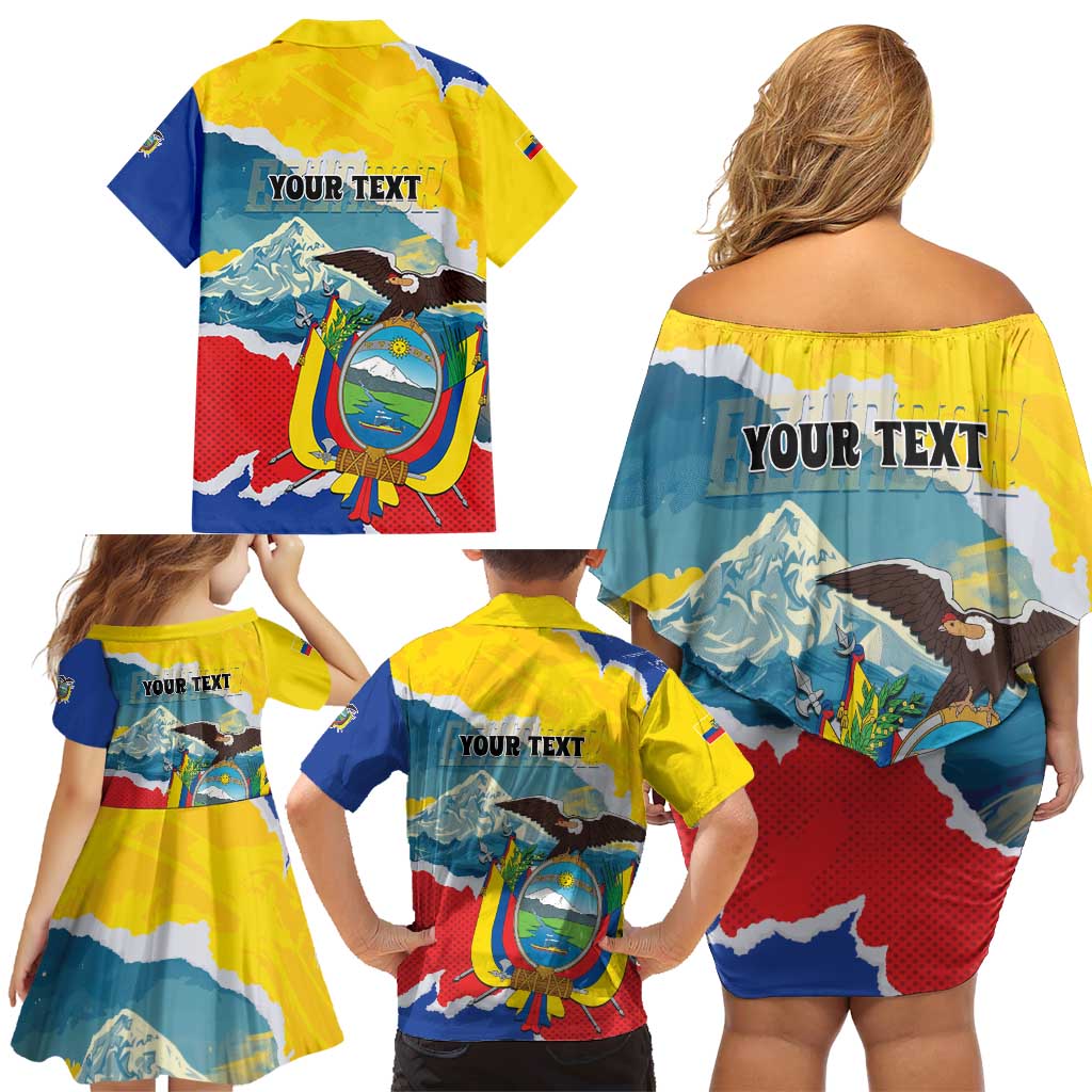 Personalized Ecuador Chimborazo Mountain Family Matching Off Shoulder Short Dress and Hawaiian Shirt La Sultana de Los Andes