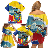 Personalized Ecuador Chimborazo Mountain Family Matching Off Shoulder Short Dress and Hawaiian Shirt La Sultana de Los Andes