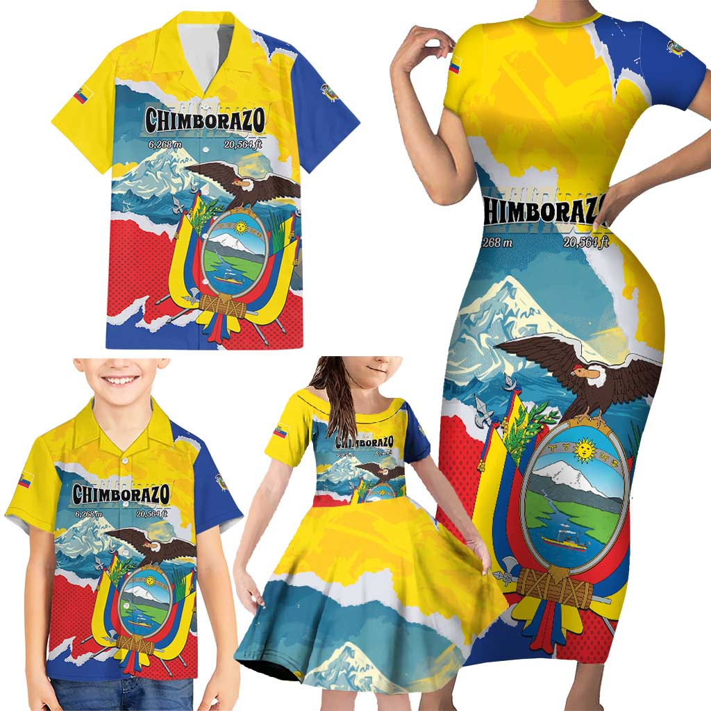 Personalized Ecuador Chimborazo Mountain Family Matching Short Sleeve Bodycon Dress and Hawaiian Shirt La Sultana de Los Andes