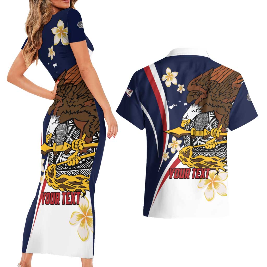 Personalized American Samoa Couples Matching Short Sleeve Bodycon Dress and Hawaiian Shirt Amerika Samoa Bald Eagle