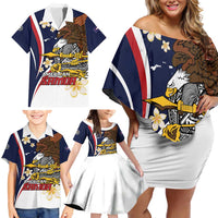 Personalized American Samoa Family Matching Off Shoulder Short Dress and Hawaiian Shirt Amerika Samoa Bald Eagle