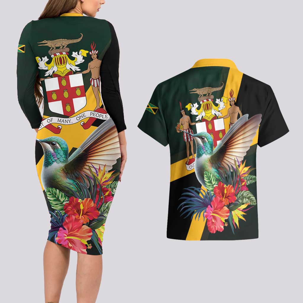 Jamaica Hummingbird Couples Matching Long Sleeve Bodycon Dress and Hawaiian Shirt Jumieka Tropical - Wonder Print Shop