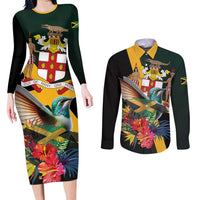 Jamaica Hummingbird Couples Matching Long Sleeve Bodycon Dress and Long Sleeve Button Shirt Jumieka Tropical - Wonder Print Shop