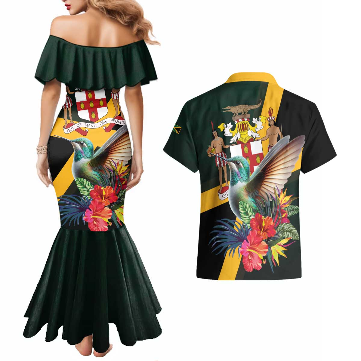 Jamaica Hummingbird Couples Matching Mermaid Dress and Hawaiian Shirt Jumieka Tropical - Wonder Print Shop
