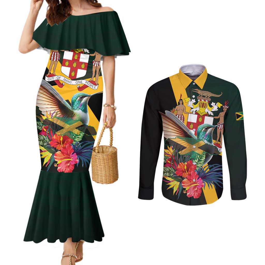 Jamaica Hummingbird Couples Matching Mermaid Dress and Long Sleeve Button Shirt Jumieka Tropical - Wonder Print Shop