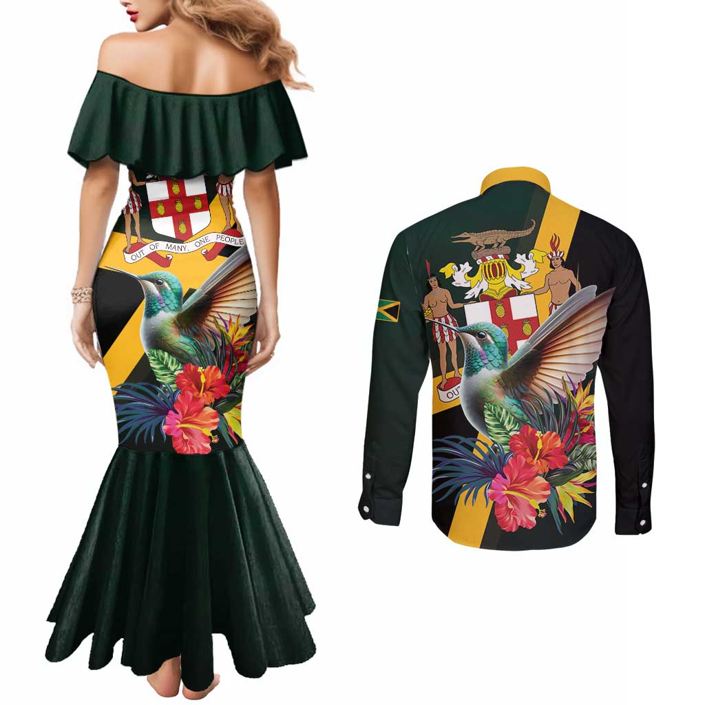 Jamaica Hummingbird Couples Matching Mermaid Dress and Long Sleeve Button Shirt Jumieka Tropical - Wonder Print Shop