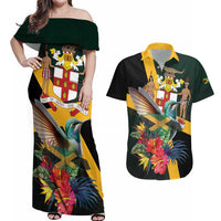 Jamaica Hummingbird Couples Matching Off Shoulder Maxi Dress and Hawaiian Shirt Jumieka Tropical - Wonder Print Shop