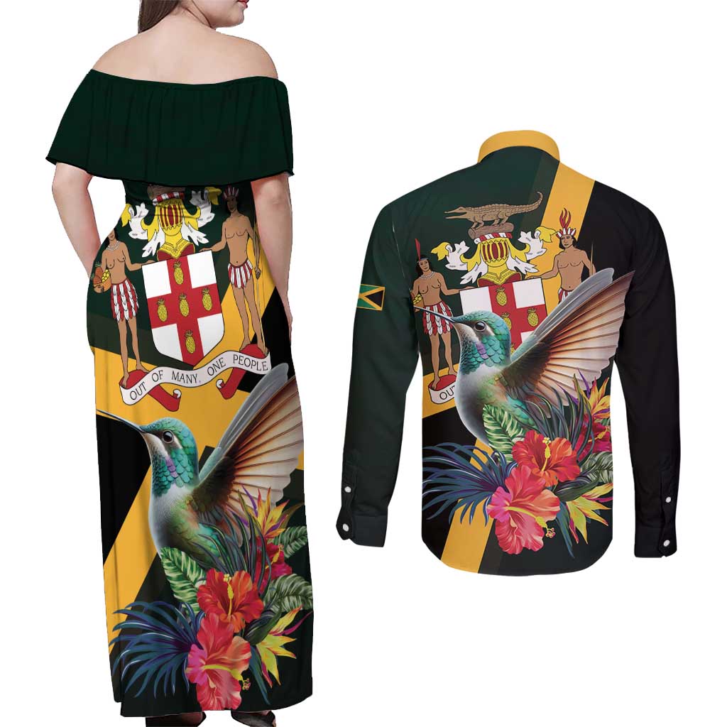 Jamaica Hummingbird Couples Matching Off Shoulder Maxi Dress and Long Sleeve Button Shirt Jumieka Tropical - Wonder Print Shop
