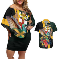 Jamaica Hummingbird Couples Matching Off Shoulder Short Dress and Hawaiian Shirt Jumieka Tropical - Wonder Print Shop