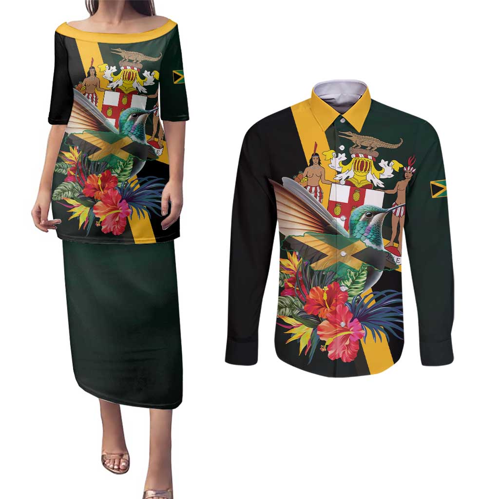 Jamaica Hummingbird Couples Matching Puletasi and Long Sleeve Button Shirt Jumieka Tropical - Wonder Print Shop