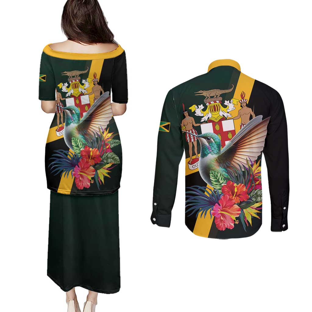 Jamaica Hummingbird Couples Matching Puletasi and Long Sleeve Button Shirt Jumieka Tropical - Wonder Print Shop