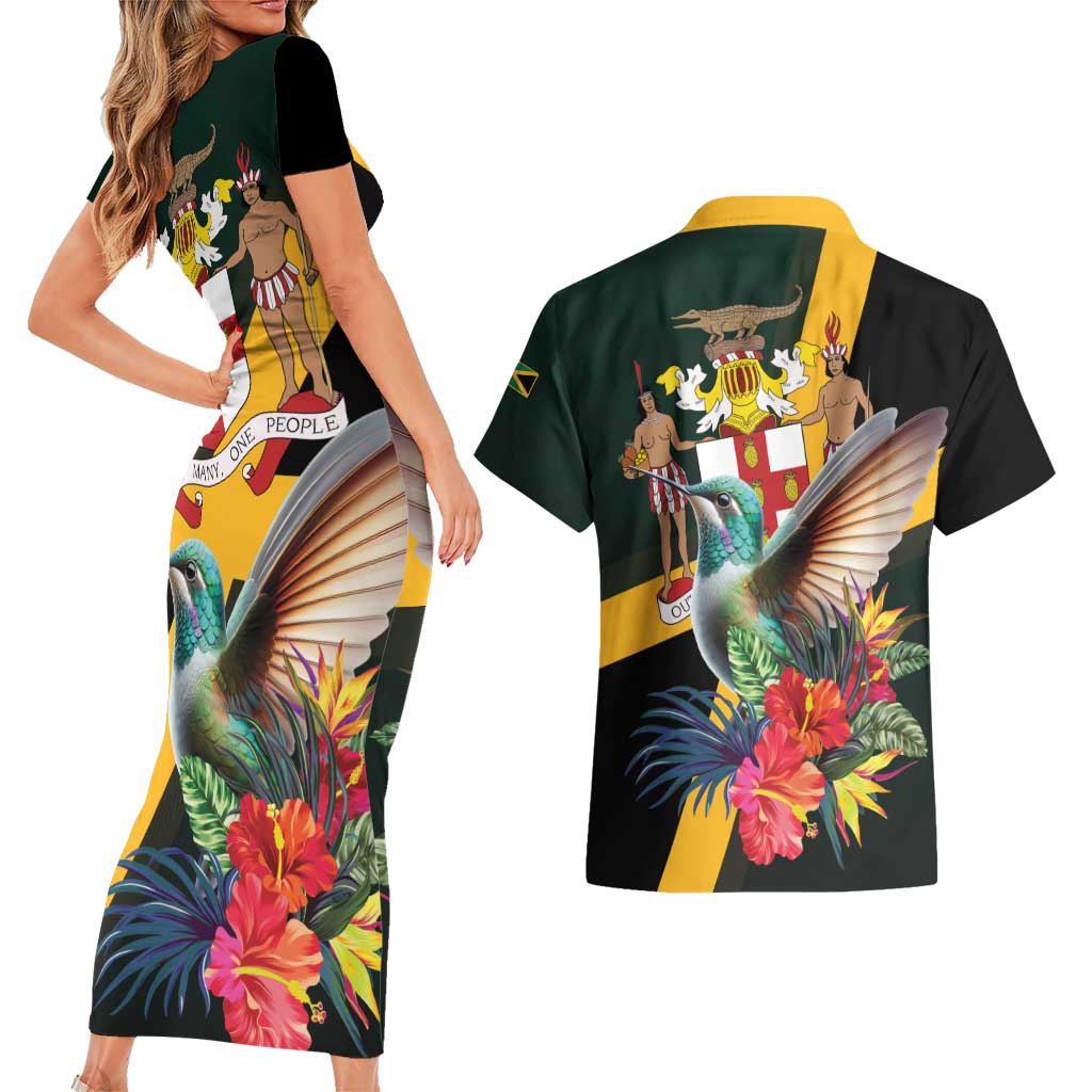 Jamaica Hummingbird Couples Matching Short Sleeve Bodycon Dress and Hawaiian Shirt Jumieka Tropical - Wonder Print Shop