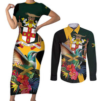 Jamaica Hummingbird Couples Matching Short Sleeve Bodycon Dress and Long Sleeve Button Shirt Jumieka Tropical - Wonder Print Shop