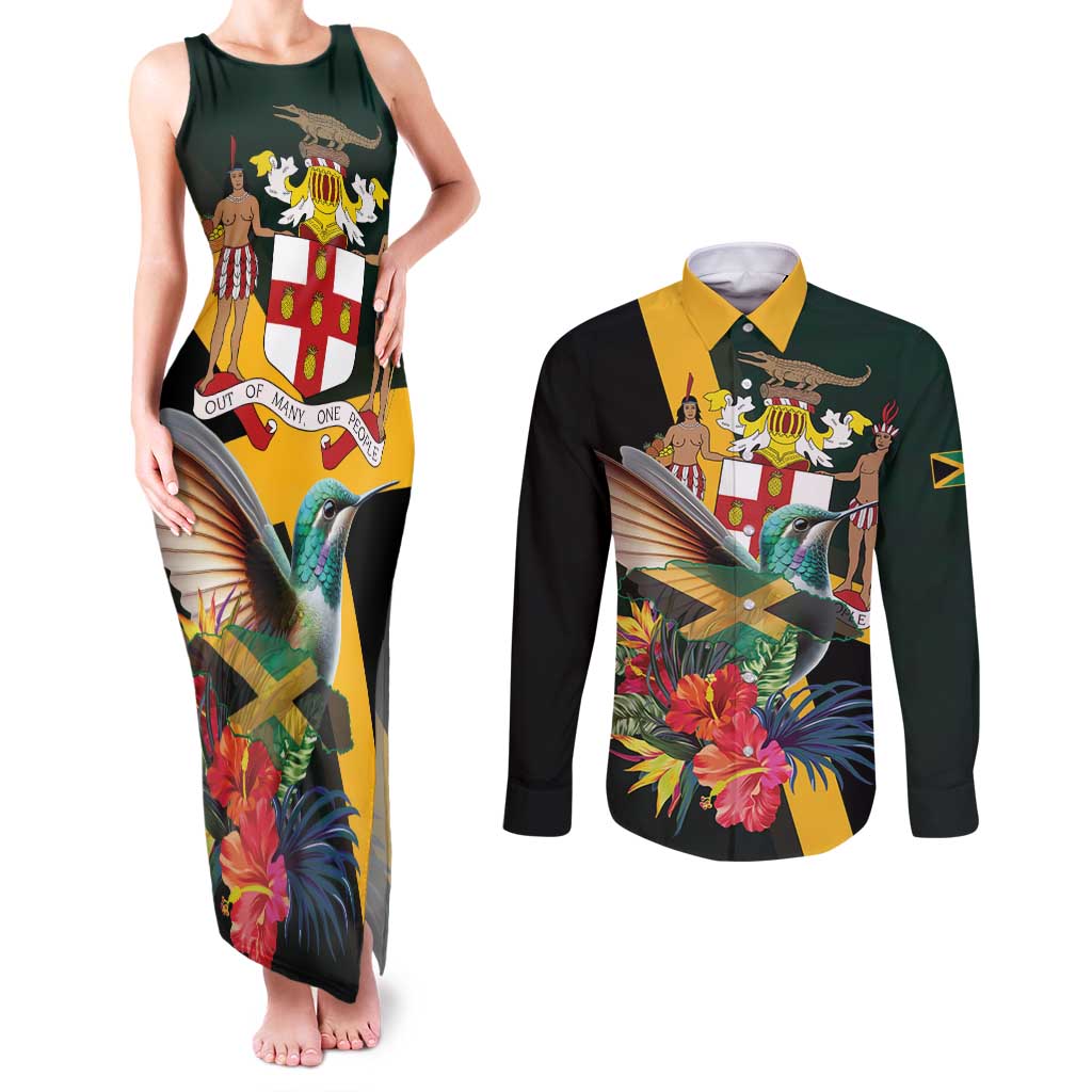 Jamaica Hummingbird Couples Matching Tank Maxi Dress and Long Sleeve Button Shirt Jumieka Tropical - Wonder Print Shop