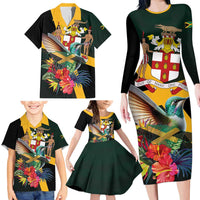 Jamaica Hummingbird Family Matching Long Sleeve Bodycon Dress and Hawaiian Shirt Jumieka Tropical - Wonder Print Shop