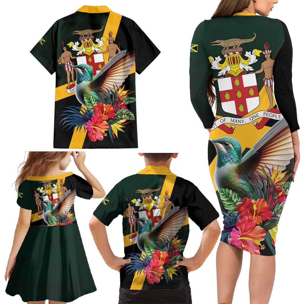 Jamaica Hummingbird Family Matching Long Sleeve Bodycon Dress and Hawaiian Shirt Jumieka Tropical - Wonder Print Shop