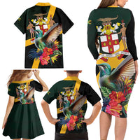 Jamaica Hummingbird Family Matching Long Sleeve Bodycon Dress and Hawaiian Shirt Jumieka Tropical - Wonder Print Shop