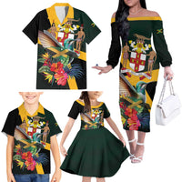 Jamaica Hummingbird Family Matching Off The Shoulder Long Sleeve Dress and Hawaiian Shirt Jumieka Tropical - Wonder Print Shop