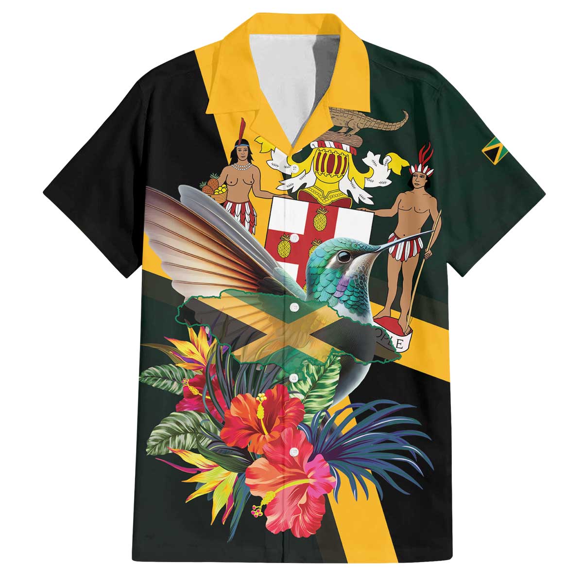 Jamaica Hummingbird Family Matching Off The Shoulder Long Sleeve Dress and Hawaiian Shirt Jumieka Tropical - Wonder Print Shop