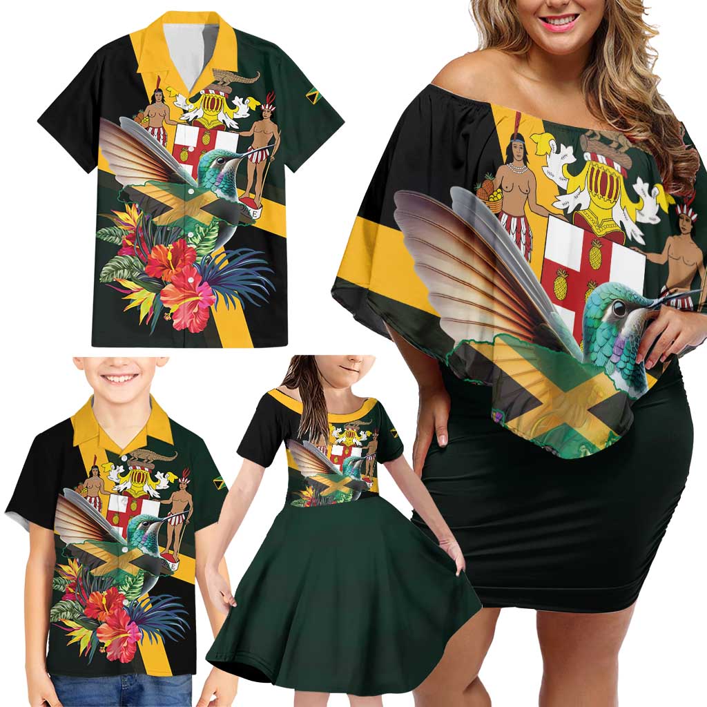 Jamaica Hummingbird Family Matching Off Shoulder Short Dress and Hawaiian Shirt Jumieka Tropical - Wonder Print Shop