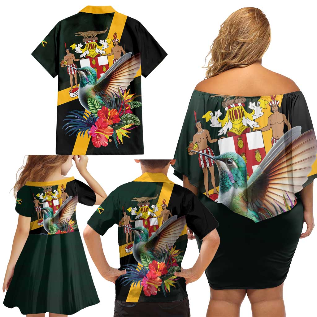 Jamaica Hummingbird Family Matching Off Shoulder Short Dress and Hawaiian Shirt Jumieka Tropical - Wonder Print Shop