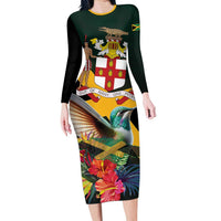 Jamaica Hummingbird Long Sleeve Bodycon Dress Jumieka Tropical - Wonder Print Shop