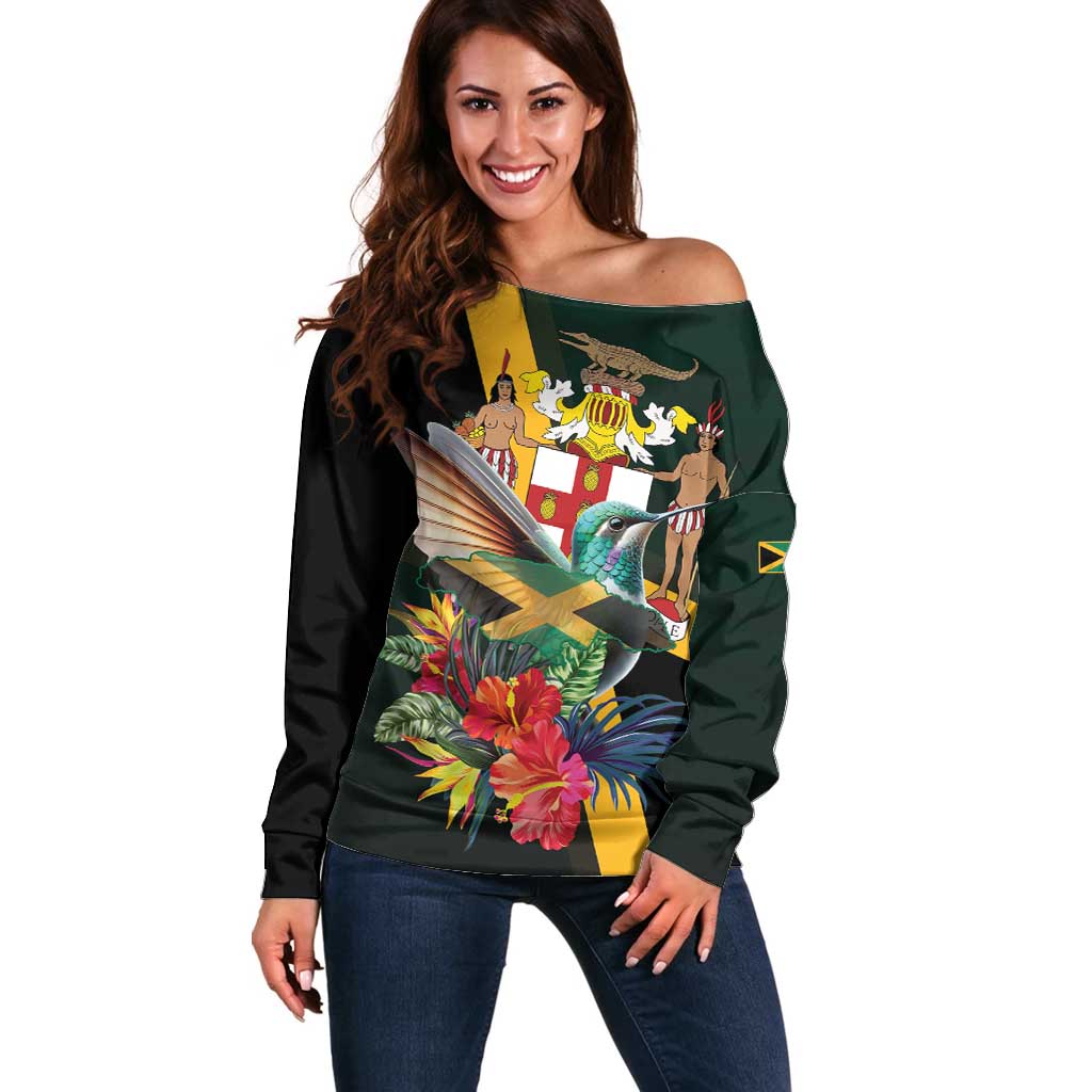 Jamaica Hummingbird Off Shoulder Sweater Jumieka Tropical - Wonder Print Shop