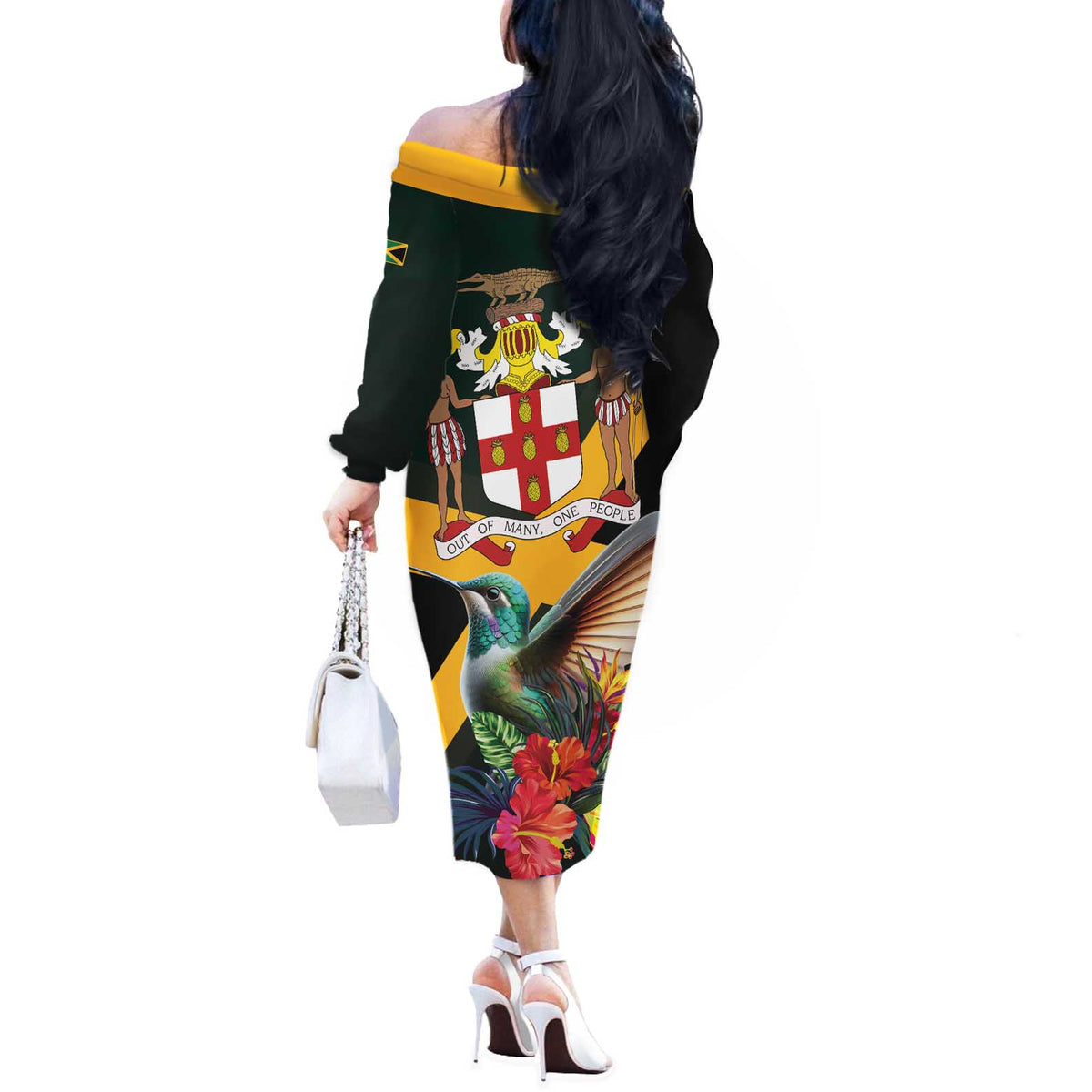 Jamaica Hummingbird Off The Shoulder Long Sleeve Dress Jumieka Tropical - Wonder Print Shop