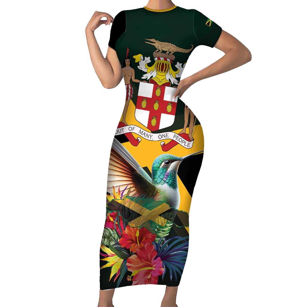 Jamaica Hummingbird Short Sleeve Bodycon Dress Jumieka Tropical - Wonder Print Shop