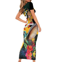 Jamaica Hummingbird Short Sleeve Bodycon Dress Jumieka Tropical - Wonder Print Shop