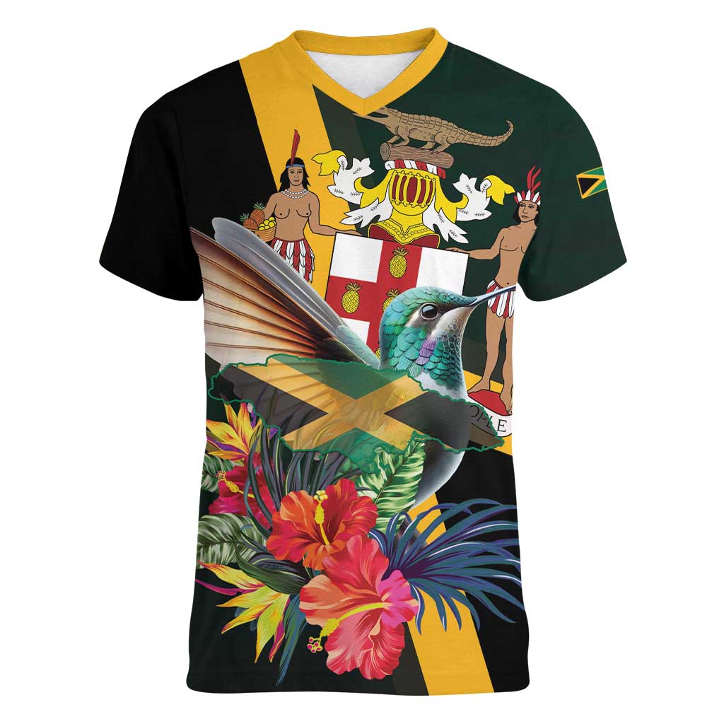Jamaica Hummingbird Women V-Neck T-Shirt Jumieka Tropical - Wonder Print Shop