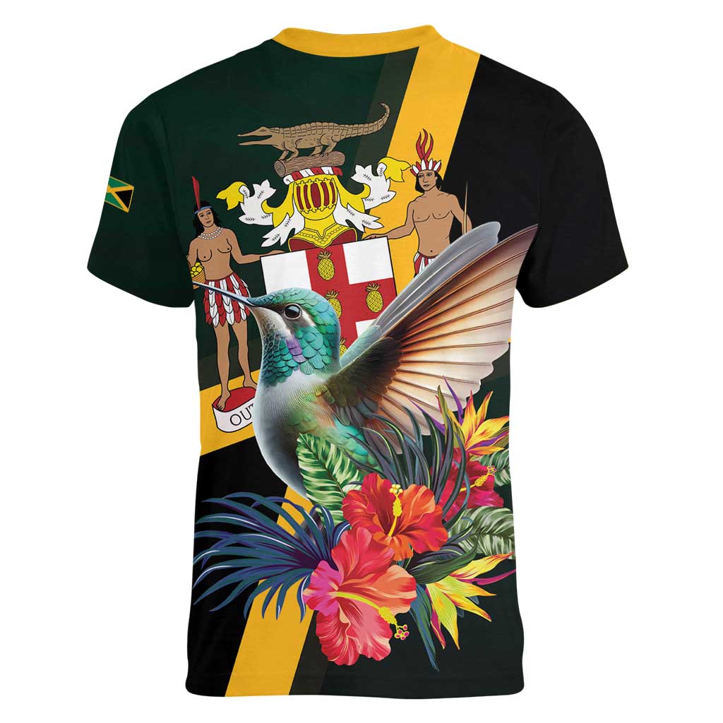 Jamaica Hummingbird Women V-Neck T-Shirt Jumieka Tropical - Wonder Print Shop