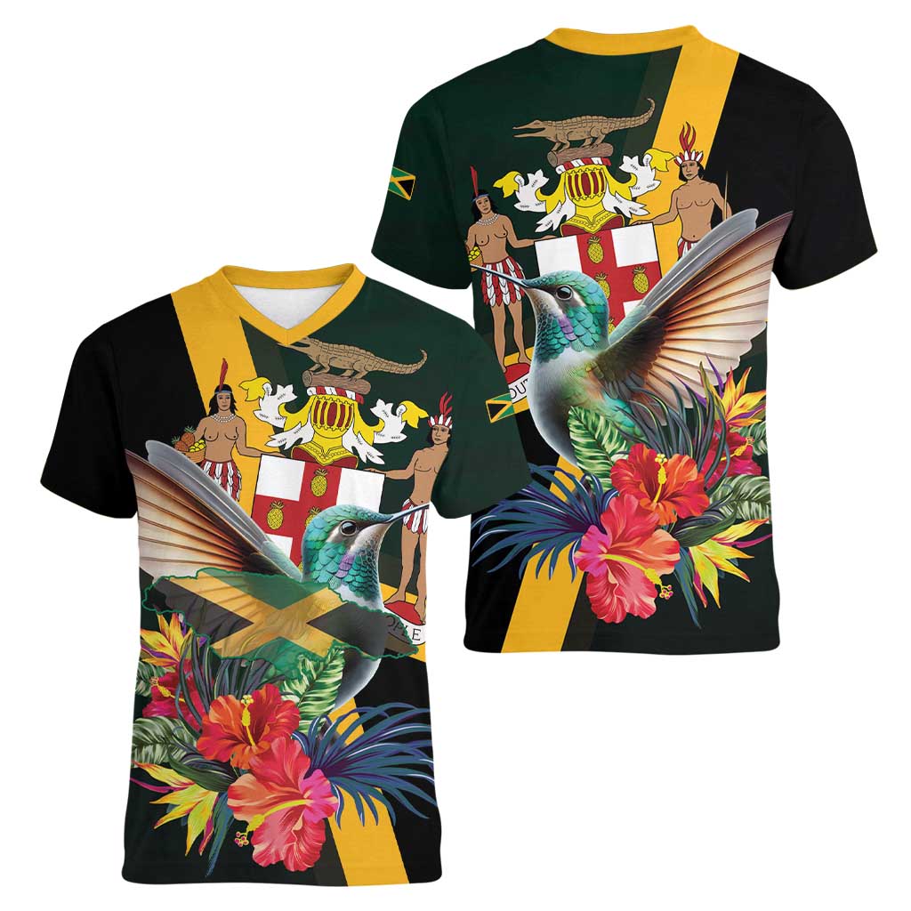 Jamaica Hummingbird Women V-Neck T-Shirt Jumieka Tropical - Wonder Print Shop