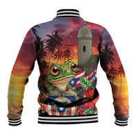Puerto Rico Coqui Frog Sunset Baseball Jacket Isla Del Encanto Tropical Vibe - Wonder Print Shop
