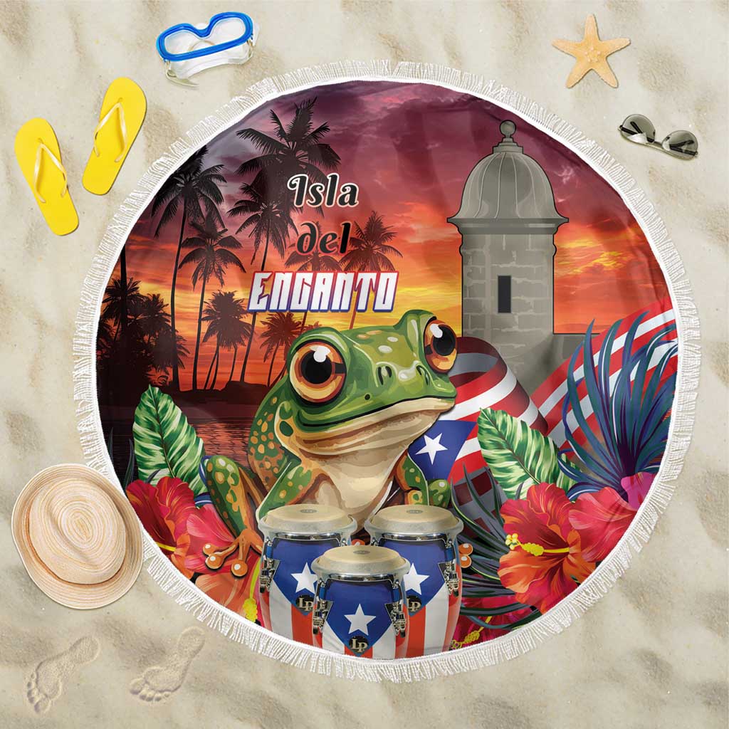 Puerto Rico Coqui Frog Sunset Beach Blanket Isla Del Encanto Tropical Vibe - Wonder Print Shop