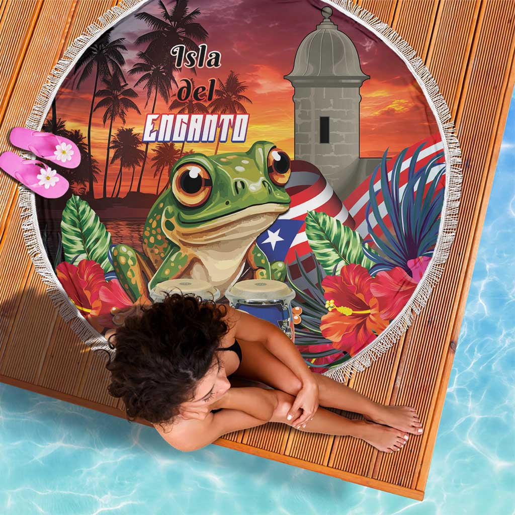 Puerto Rico Coqui Frog Sunset Beach Blanket Isla Del Encanto Tropical Vibe - Wonder Print Shop