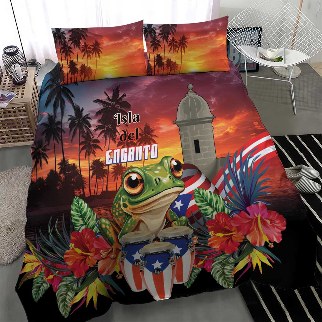 Puerto Rico Coqui Frog Sunset Bedding Set Isla Del Encanto Tropical Vibe - Wonder Print Shop
