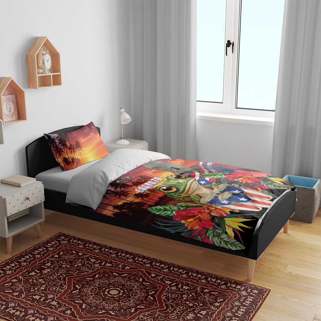 Puerto Rico Coqui Frog Sunset Bedding Set Isla Del Encanto Tropical Vibe - Wonder Print Shop